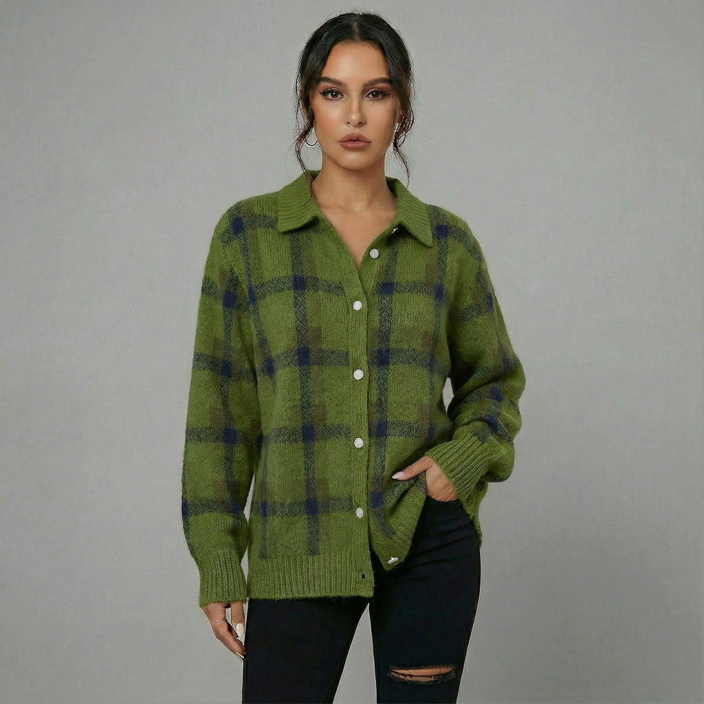 Langer Karodamen-Cardigan – Stylisch & Gemütlich