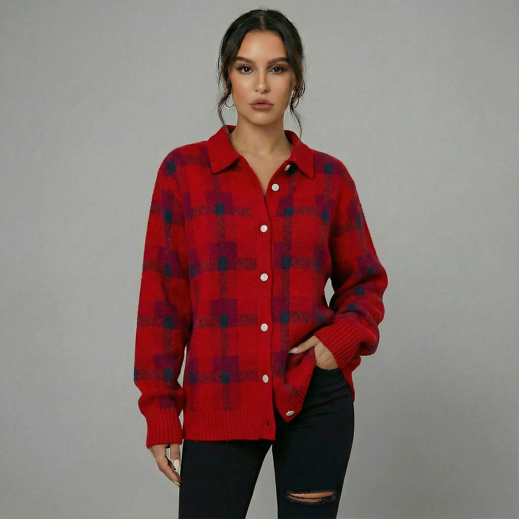 Langer Karodamen-Cardigan – Stylisch & Gemütlich