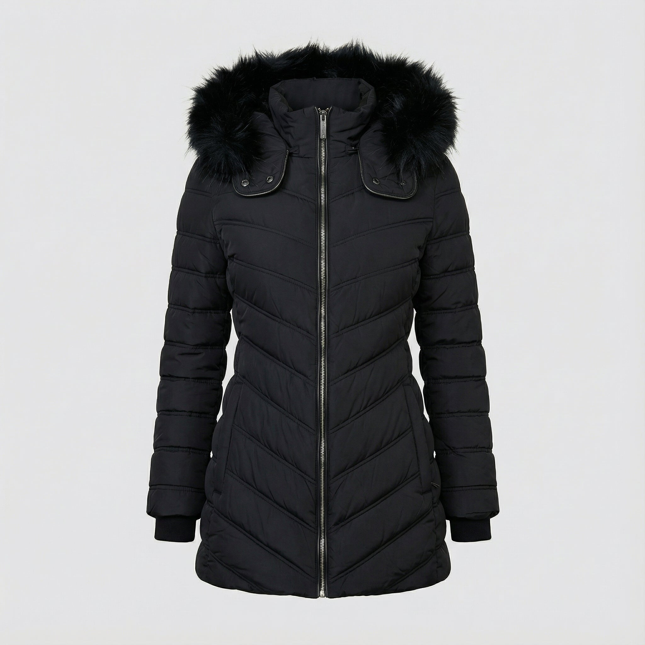 Schwarze Steppjacke – Tailliert - Warm