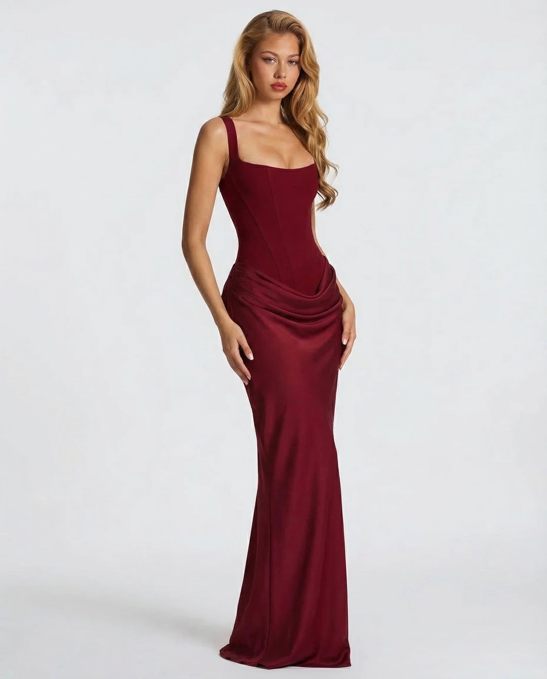 Eva Hourglass Maxi-Kleid Weinrot