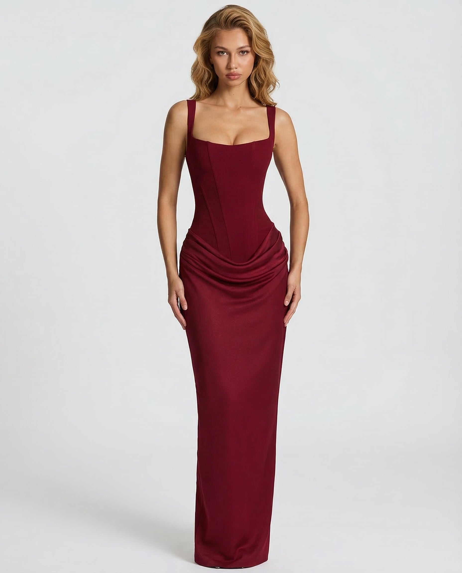Eva Hourglass Maxi-Kleid Weinrot